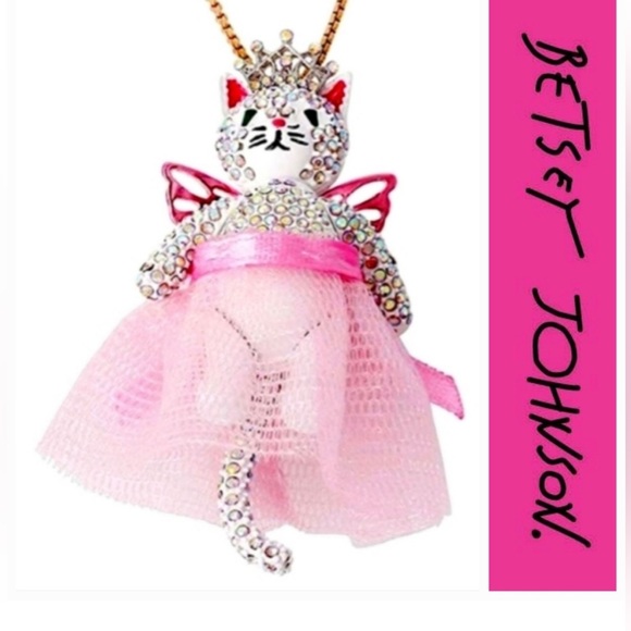 NWT 💖💎 Betsey Johnson Cat Fairy Pendant Slider Necklace Pink & Gold - Picture 5 of 12